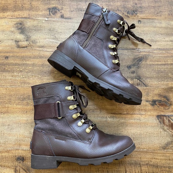 Sorel Brown Emelie Conquest Waterproof Leather Lace Up Combat Boots Size 5 - Picture 7 of 11